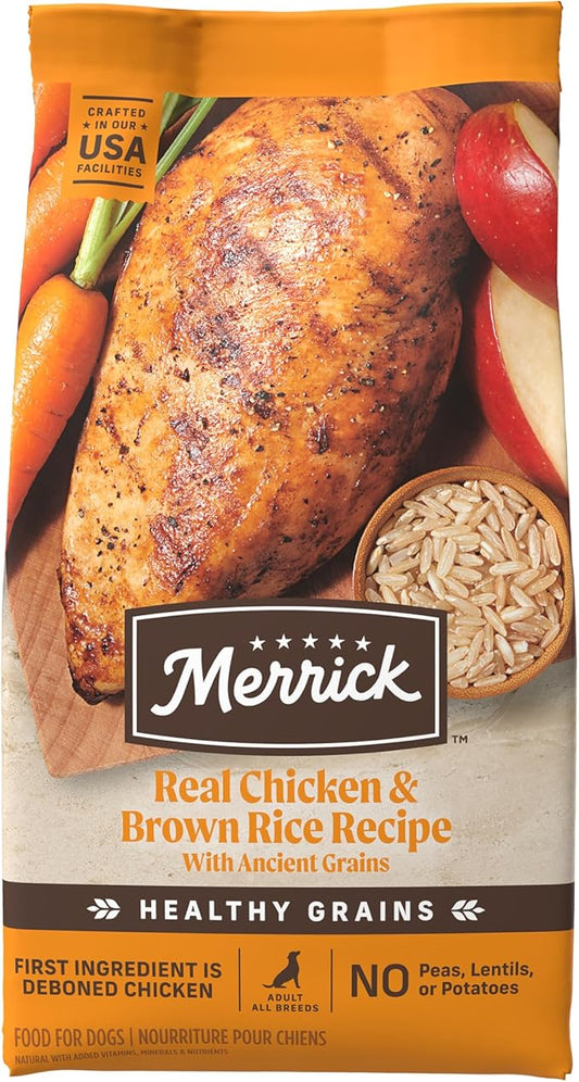 Merrick Healthy Grains Premium Adult Dry Dog Food, Wholesome And Natural Kibble With Chicken And Brown Rice - 4.0 lb. Bag