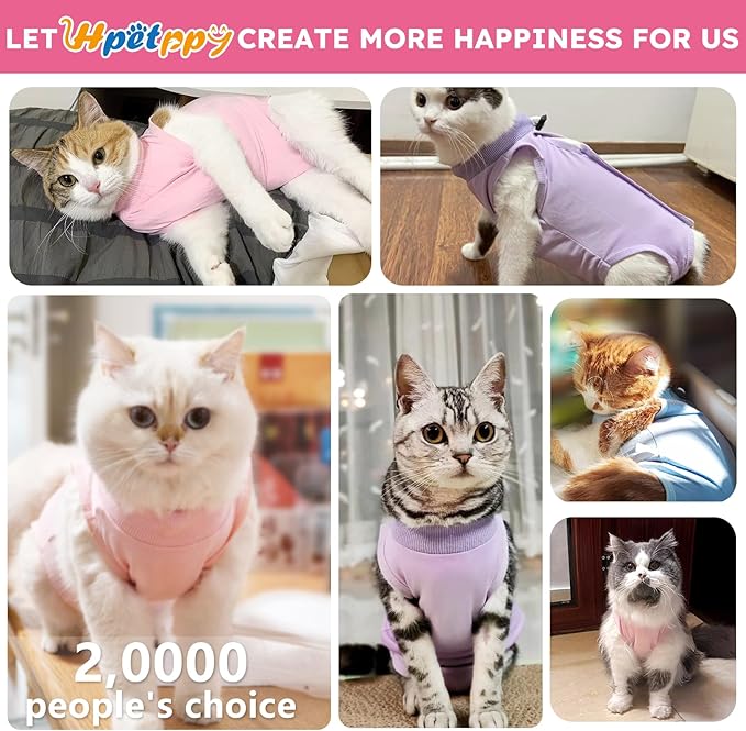 Cat Recovery Suit for Spay Abdominal Wounds, Kitten Onesie Bodysuit for Cats After Surgery, Cat Surgery Recovery Suit Female Cone of Shame Alternative for Cats Anti Licking (Pink,M)