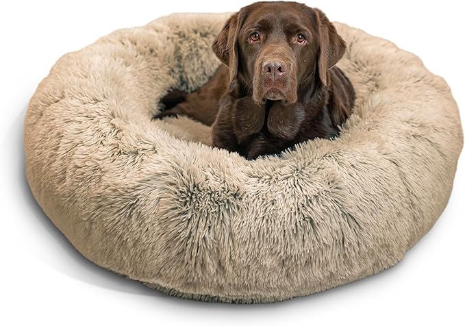 Best Friends by Sheri The Original Calming Donut Cat and Dog Bed in Shag Fur Taupe, Large 36"