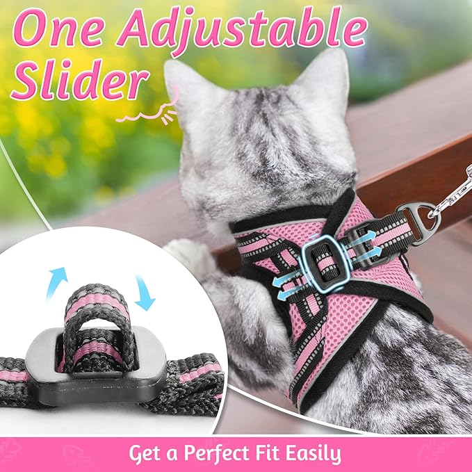 rabbitgoo Cat Harness and Leash Set for Walking Escape Proof, Adjustable Soft Kittens Vest with Reflective Strip for Cats, Comfortable Outdoor Vest, Pink, M