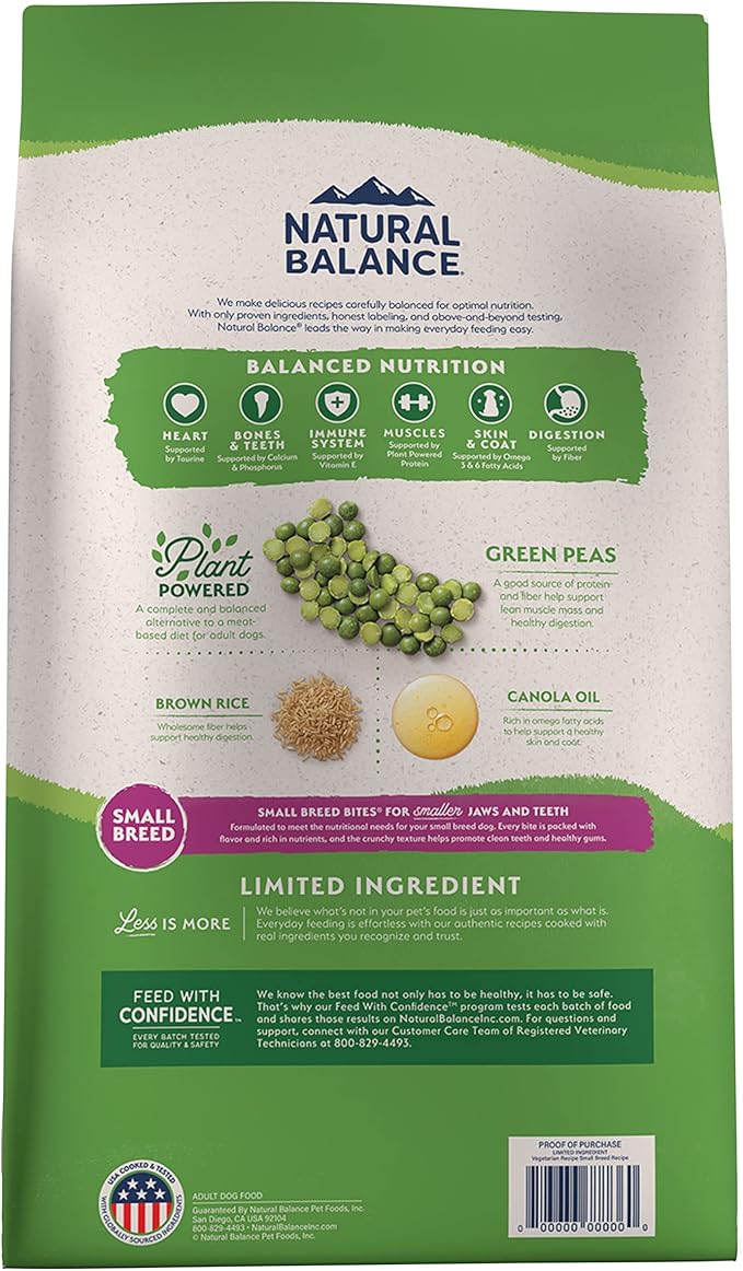 Natural Balance Limited Ingredient Small Breed Adult Dry Dog Food with Vegan Plant Based Protein and Healthy Grains, Vegetarian Recipe, 4 Pound (Pack of 1)