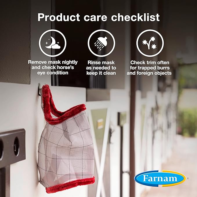 Farnam SuperMask II Fly Mask Without Ears for Larger Horses, Full Face Coverage and Eye Protection from Insect Pests, Structured Classic Styling Mesh with Plush Trim, XL Size