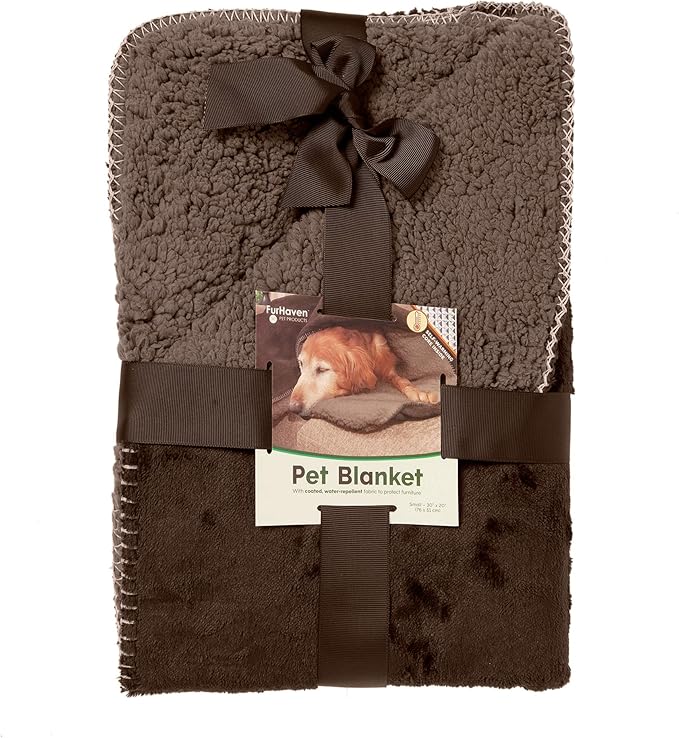 Furhaven Waterproof & Self-Warming Throw Blanket for Dogs & Indoor Cats, Washable & Reflects Body Heat - Terry & Sherpa Dog Blanket - Espresso, Small