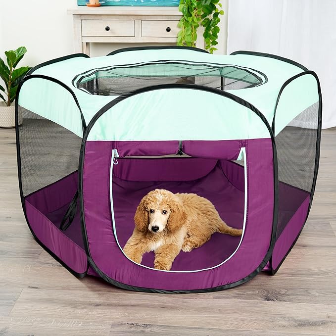 Furhaven Pop Up Playpen Pet Tent Playground - Purple, Extra Large