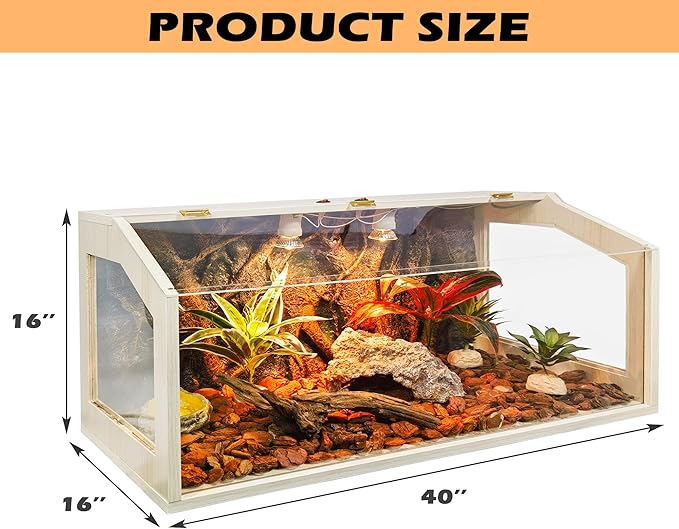 Reptile Terrarium, Lizard Tank Up to 68 Gallons, Bearded Dragon Tank with Roof Door, Snake Tank with Built-in Lamp Fixture and Switch (35 Gallon, 40" Long, Openable Acrylic Roof)
