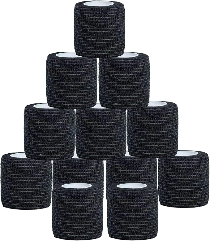 Self Adhesive Bandage Wrap, Vet Wrap 2 inch, Vet Wrap for Dogs, Bandages Wrap for Human or Pets, Black, 12 Pack