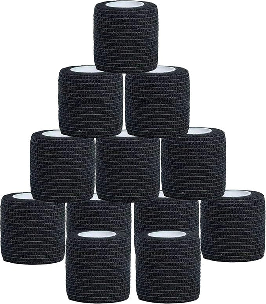 Self Adhesive Bandage Wrap, Vet Wrap 2 inch, Vet Wrap for Dogs, Bandages Wrap for Human or Pets, Black, 12 Pack