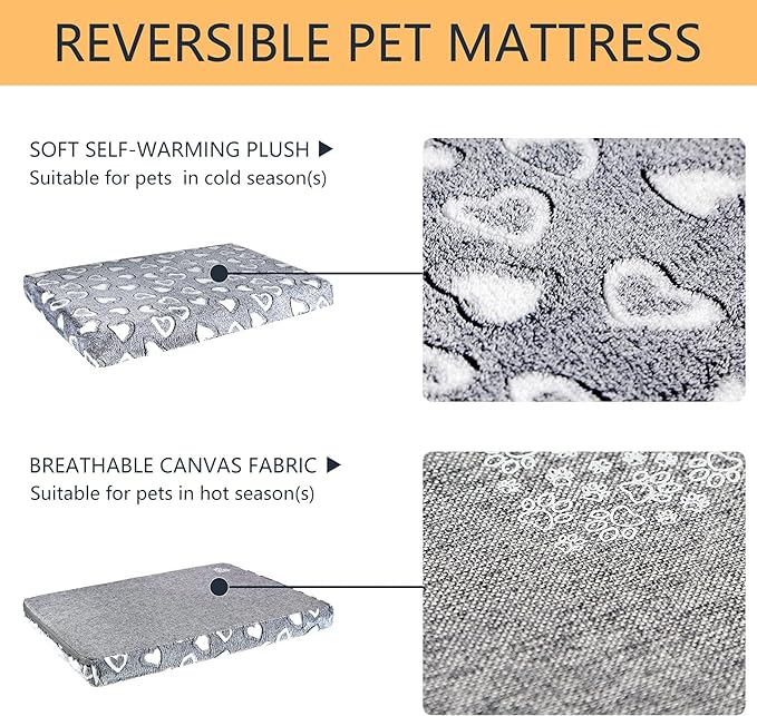 VANKEAN Reversible Cool and Warm Dog Bed Mat for Crates - Stylish Pad With Waterproof Inner Linings and Removable Machine Washable Cover, Firm Support for Small to XX-Large Dogs, Grey