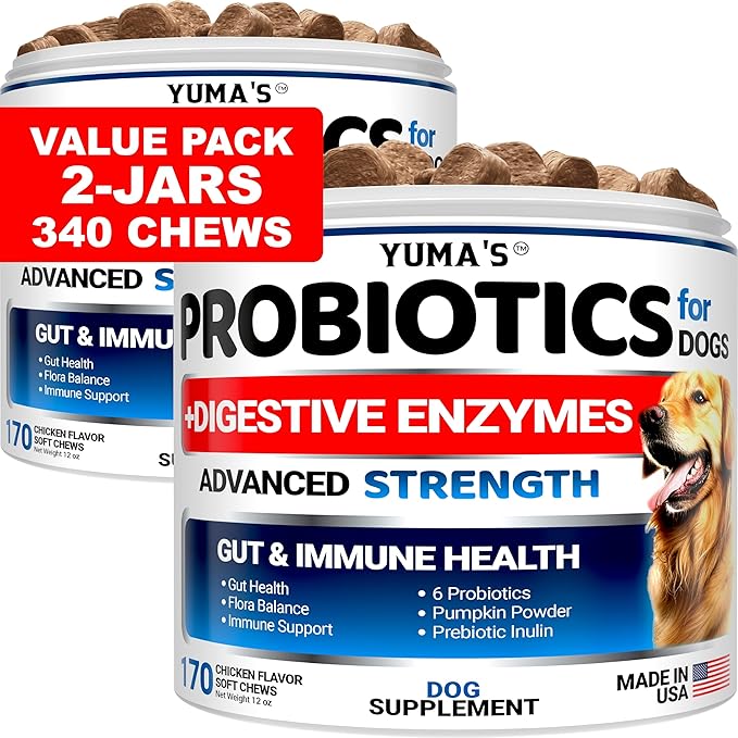 2 Pack Probiotics for Dogs and Digestive Enzymes - Dog Probiotics Chews - Dog Probiotic - Anti Diarrhea, Upset Stomach & Gas Relief, Constipation, Canine Prebiotic - Pet Fiber Supplement