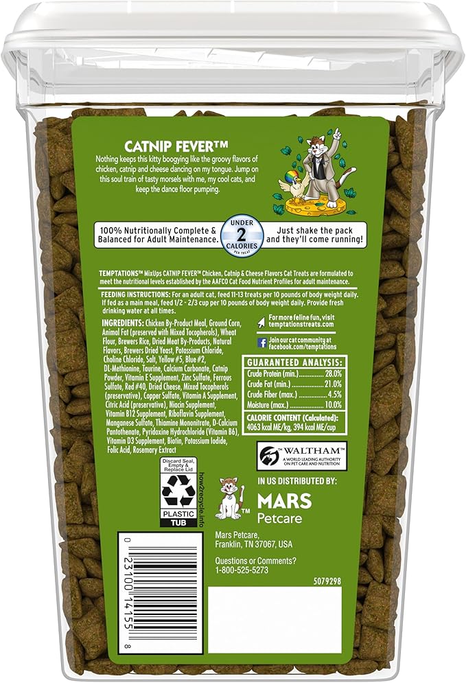 Temptations MIXUPS Crunchy and Soft Cat Treats Catnip Fever Flavor, 30 oz. Tub (Pack of 2)