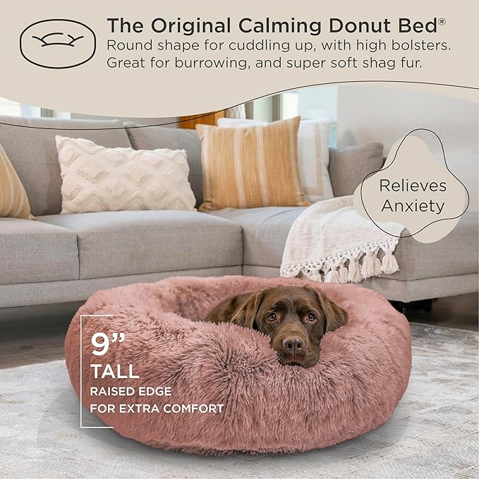 Best Friends by Sheri The Original Calming Donut Cat and Dog Bed in Shag Fur Dusty Rose, Large 36"