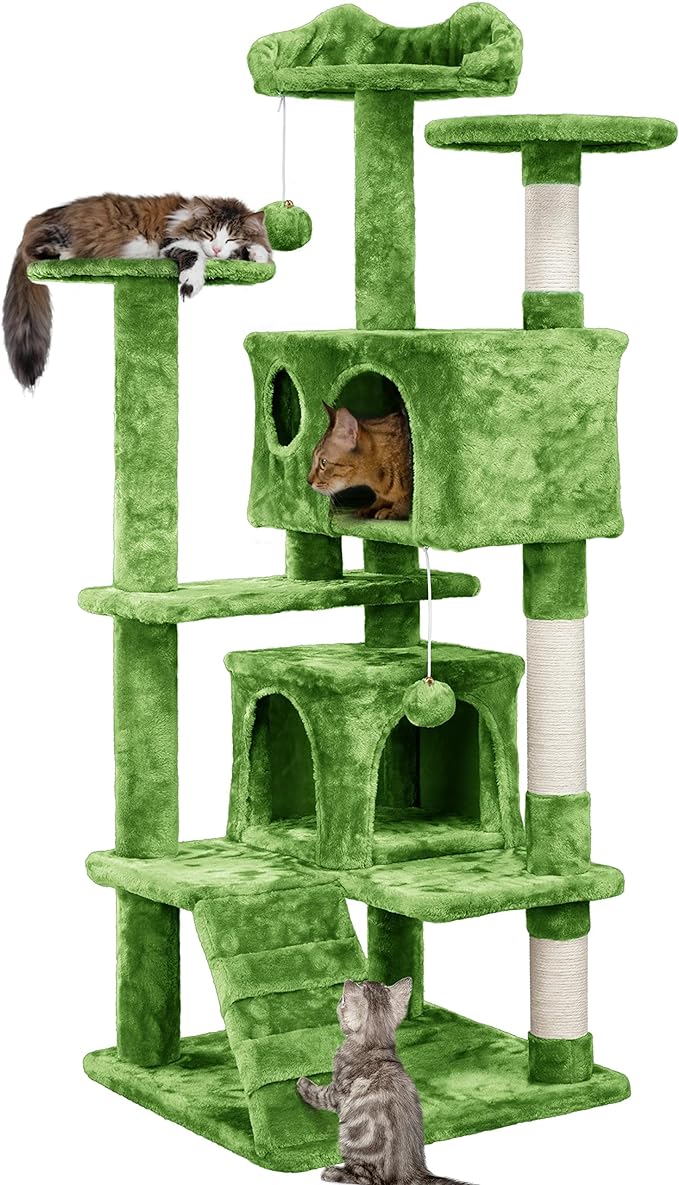 Yaheetech 54in Cat Tree, Cat Tower with Large Cat Condo Sisal Scratching Posts and Dangling Balls, Cat Furniture for Pets Kitten, Green