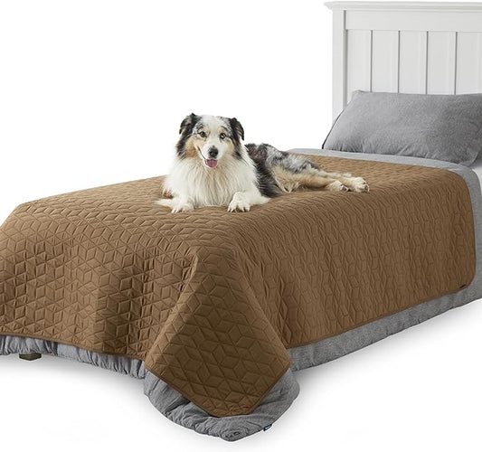 Bedsure 100% Waterproof Bed Cover for Dogs Washable - Non Slip Waterproof Dog Blanket for Bed, Lightweight Furniture Protector Durable for Pet Cat Puppy with Non-slip Bottom, Brown, 68x82IN