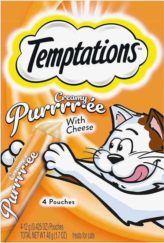 Temptations Creamy Puree with Cheese, Lickable Cat Treats, 0.42oz Pouches, 4 Count (Pack of 11) - Total 44 Count