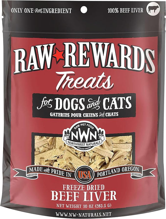 Northwest Naturals Raw Rewards Freeze-Dried Beef Liver Treats for Dogs and Cats - Bite-Sized Pieces - Healthy, 1 Ingredient, Human Grade Pet Food, All Natural - 10 Oz (Packaging May Vary)