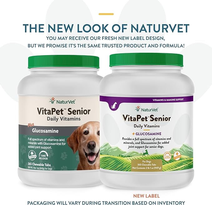 NaturVet –VitaPet Senior Daily Vitamins for Senior Dogs – Plus Glucosamine – Full Spectrum of Vitamins & Minerals – Enhanced with Glucosamine for Added Joint Support – 365 Time Release Tablets
