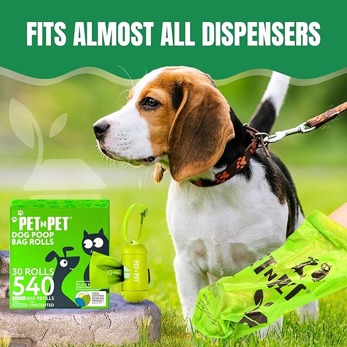 Pet N Pet Poop Bags For Dogs 540 Counts, 38% Plant Based & 62% PE Dog Poop Bags Rolls, Unscented Dog Bags, Green Doggie Poop Bags, Dog Waste Bags, Cat Litter Bags, Cat Poop Bags, Pet Supplies for Dogs