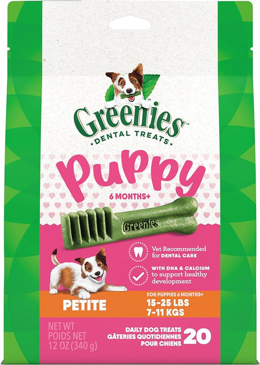 Greenies Puppy Petite Size Natural Dental Dog Treats, 12 oz. Pack (20 Treats)