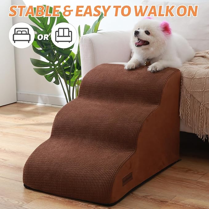 Dog Ramp for Couch Or Bed, 3-Step Dog Stairs & Steps for Small Dogs and Old Cats, Soft and Non-Slip Pet Steps, Suitable for Short-Legged Dogs, Injured Pets