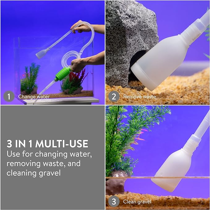 Luigi's Fish Tank Cleaner - Gravel Pump Vacuum for Aquarium - Hand Siphon Hose to Remove and Change Water or Sand in Minutes - Aquarium Cleaning Tools