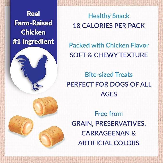 INABA Churu Fun Bites for Dogs, Soft & Chewy Baked Chicken Wrapped Filled Dog Treats with Vitamin E, 0.42 Ounces per Tetra, 8 Tetras per Box, Chicken with Sweet Potato Recipe