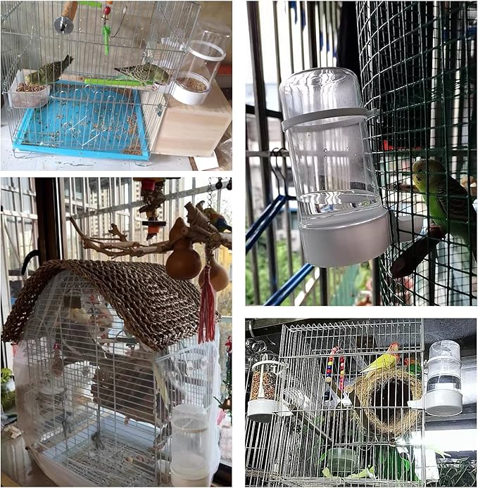 Parakeet Water Dispenser No Mess Parrot Food Seed Dispenser Bird Automatic Waterer Feeder Container Cockatiel Cage Accessories for Parrot Finch Budgie Lovebirds Canaries 2PCS（450ml）