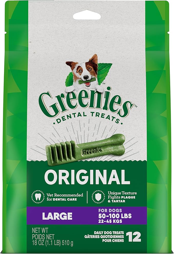 Greenies Original Large Natural Dental Care Dog Treats, 18 oz. Pack (12 Treats)