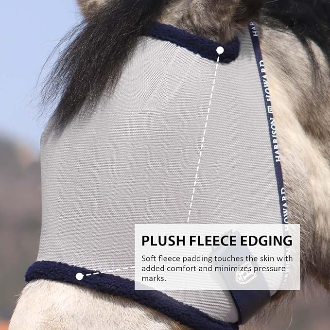 Harrison Howard All Round Mesh Horse Fly Mask UV Protective with Fleece Padded Edging Original Grey L