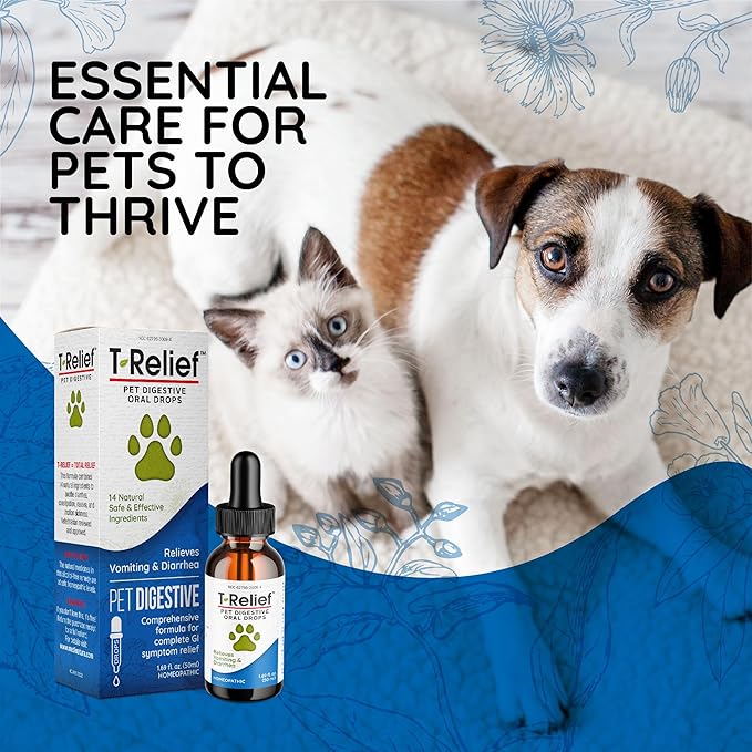 T-Relief Pet Digestive Complete GI Relief Drops for Dog & Cat Soothing Aloe + 13 Natural Homeopathic Actives Help Calm Nausea & Diarrhea from Mild Illness Food Stress or Motion Sickness - 1.69 oz