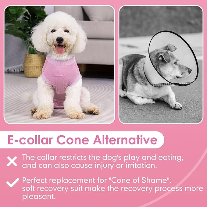 cyeollo Dog Surgery Recovery Suit for Female Male Dogs Cats Soft Breathable Dog Onesie After Spay, Neuter, Anti-Licking Pet Surgical Recovery Snugly Suit Bodysuit, Pink, S