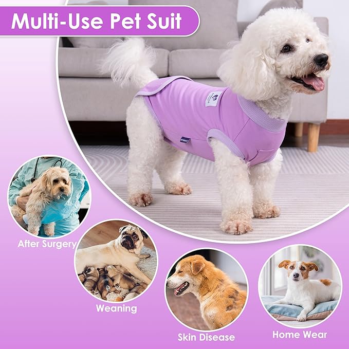 cyeollo Dog Surgery Recovery Suit Soft Breathable Female Male Pet Bodysuit for Spay, Neuter, Surgical Recovery Shirt for Small Medium Large Dogs, Purple, S