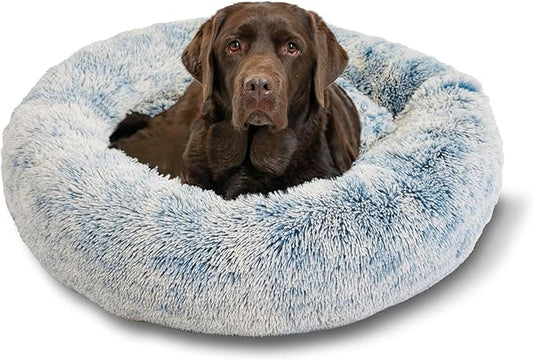 Best Friends by Sheri The Original Calming Donut Cat and Dog Bed in Shag Fur Denim, Large 36"