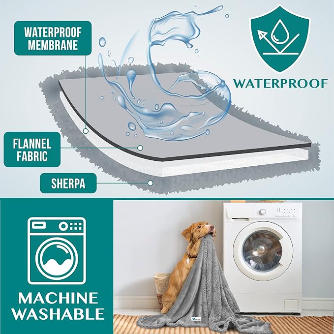 PetAmi WATERPROOF Dog Blanket for Medium Large Dog, Pet Puppy Blanket Couch Cover Protection, Sherpa Fleece Cat Blanket, Sofa Bed Furniture Protector Reversible Soft Plush Washable 60x40 Light Grey