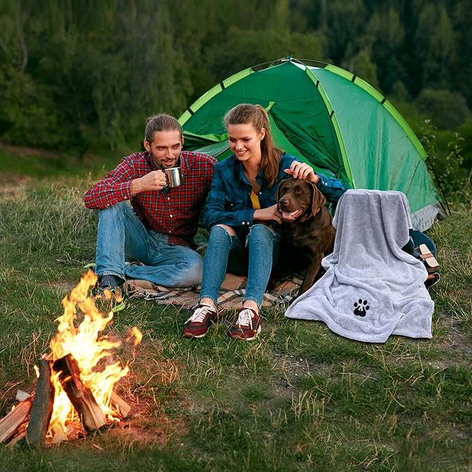 Extra Large Dog Towels for Drying Dogs - Pack of 2 - Super Absorbent Soft Microfiber Pet Bath Grooming Towel for Dogs and Cats & Other Pets (XL-55" * 36", Green and Gery)