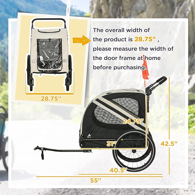 Aosom 2-in-1 Pet Bike Trailer for Small Dogs, Road-Visibility Bicycle Stroller, Weather-Strong Bike Wagon Trailer Sidecar Attachment