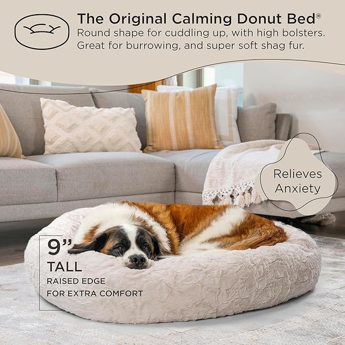 Best Friends by Sheri The Original Calming Donut Cat and Dog Bed in Lux Fur Oyster, Extra Large 45"