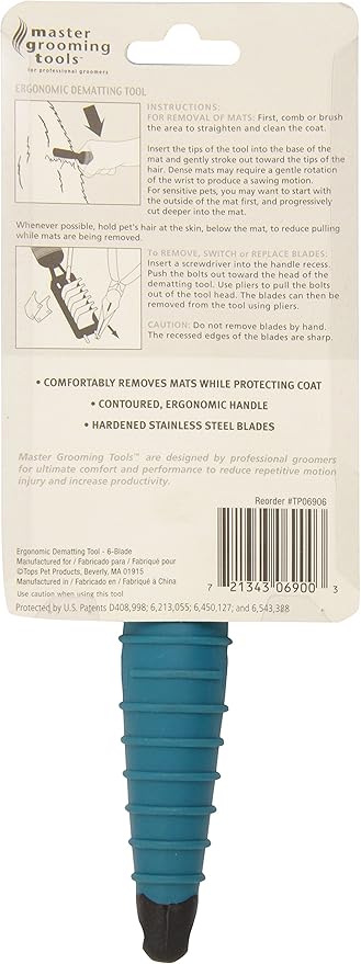 Master Grooming Tools Ergonomic DeMatting Tools — Reversible DeMatting Tools for Grooming Dogs - 6-Blade Style Black