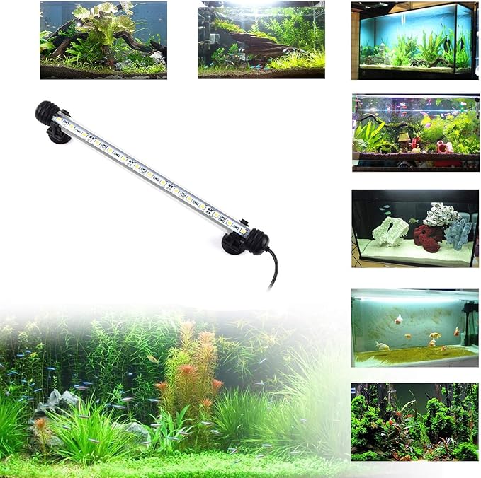 LED Aquarium Light, White Fish Tank Light Underwater Submersible Bright IP68 Waterproof Crystal Glass LEDs Lights Strip Lighting Bar with ON/Off Button, 11 Inch