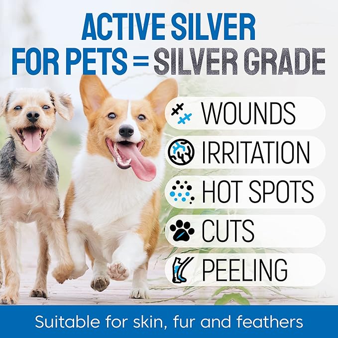 Wound Spray for Pets ● Colloidal Silver Wound and Skin Care for Dogs & Cats ● Helps with Rashes, Hot Spots, Itch, Scratching, Skin Irritation, Bites & Burns ● Safe if Licked (4 oz)