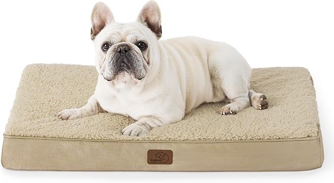 Bedsure Medium Dog Bed for Medium Dogs - Orthopedic Waterproof Dog Beds with Removable Washable Cover, Egg Crate Foam Pet Bed MatKhaki