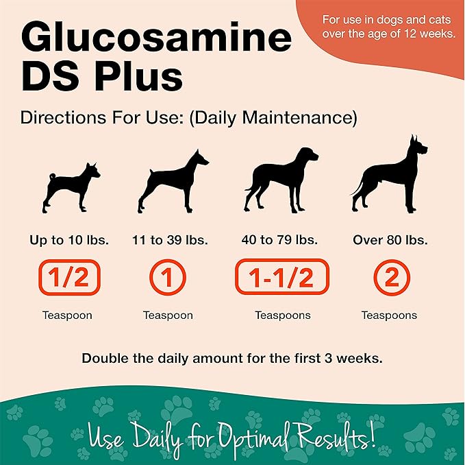 NaturVet Glucosamine DS Plus Hip & Joint Support Liquid Pet Supplement – Level 2 Moderate Care for Dogs & Cats – Includes Glucosamine, MSM, Chondroitin – 32 Oz