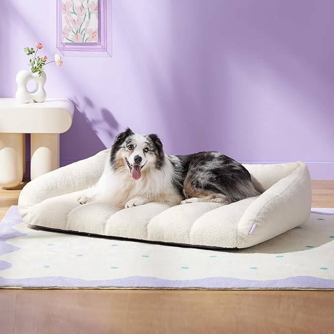 Lesure Orthopedic Dog Bed Sofa for Extra Large Dogs, Waterproof Dog Couch with Removable Washable Cover, Cute Aesthetic Pet Sofa Couch with Egg Crate Foam(41" x 29" x 11", Cream)