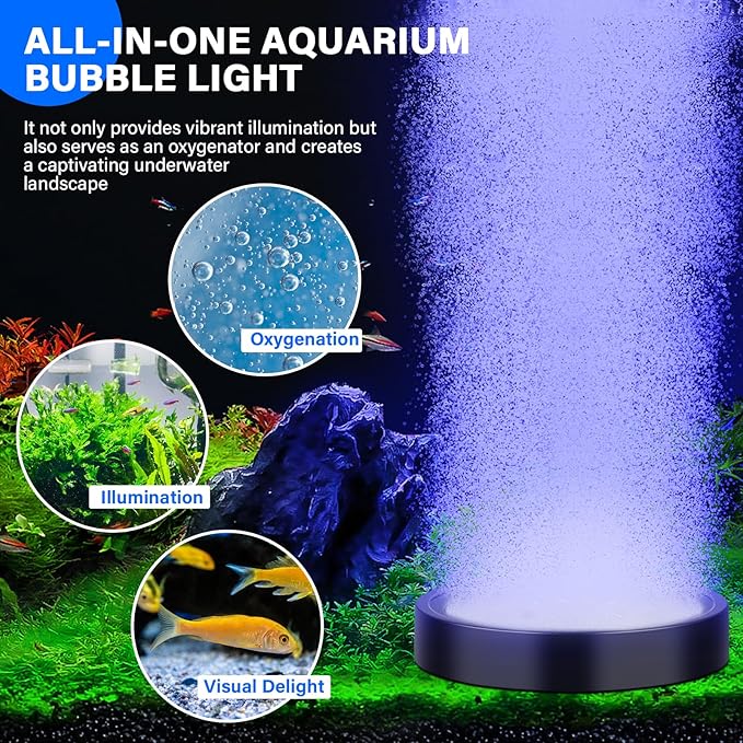 Aquarium Air Bubble Light, LED Fish Tank Bubbler Stone Disk with 11 Super Bright Lamp Beads, 16 Colors and 4 Modes Adjustable for Fish Tank Decoration Oxygenation