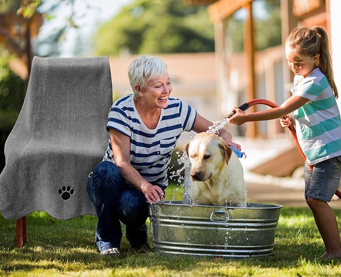 3 Pack Microfiber Dog Towels for Drying Dogs, Super Absorbent and Soft Pet Grooming Towel, 40 Inch X 23.6 Inch, Perfect Dog Drying Towels for Large, Medium or Small Dogs, Grey