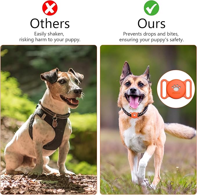MODUS GPS Tracker Dog Collar Holder, Mini GPS Cat Dog Tracker Case, Real-Time Location Pet Tracking Smart Tracker (iOS Only), No Monthly Fee Cat Collar Holder(Locator included) (Orange)