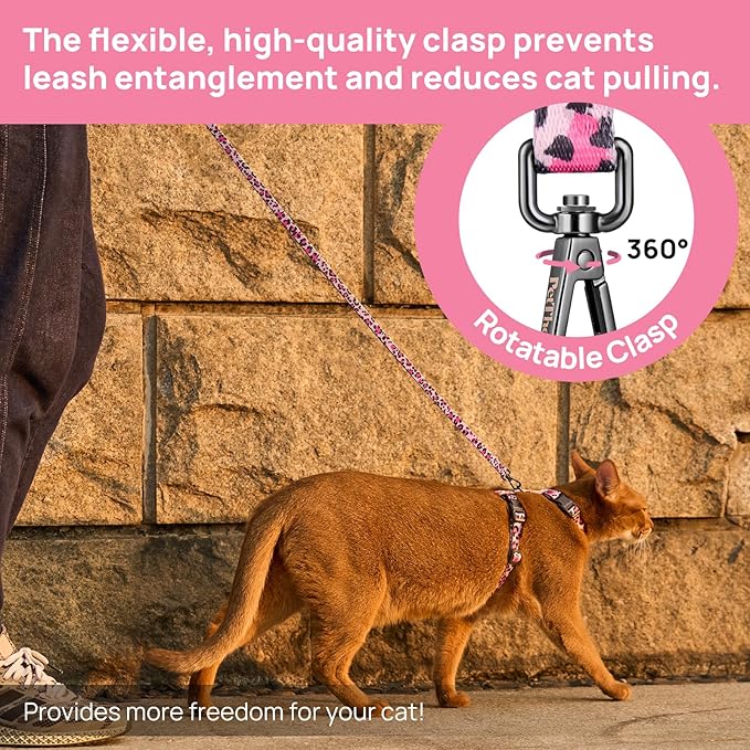 Cat Harness and Leash Set - Escape Proof Adjustable Cat Harness, Comfortable Soft Lightweight, Use Safe & Easy, Walking Travel Kitten Harness for Small Medium Large Cats (Barbie Pink)