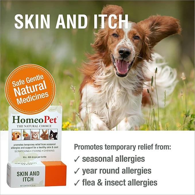 HomeoPet Skin and Itch, Safe and Natural Itch Relief for Dogs and Cats, Coat and Skin Soother for Pets, 15 Milliliters