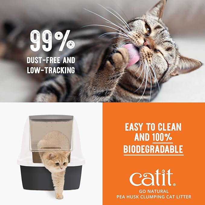 Catit - Go Natural Pea Husk Clumping Cat Litter - Lightweight, Dust Free, Easy Cleaning & Scooping, Flushable Kitty Litter with Odor Control & Subtle Fragrance - 12.3 Lbs, Vanilla Scented