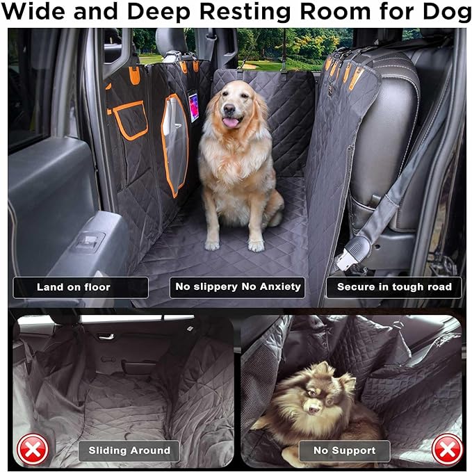 XL Dog Seat Cover for Truck, Waterproof Dog Floor Hammock for Crew Cab Trucks with Mesh Window, Heavy Duty Scratch-Proof Back Seat Cover Protector for F150