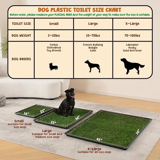 HQ4us Dog Grass Pad with Tray Extra Large 45”×34” Dog Litter Box Toilet with 2×Artificial Grass for Dogs with Hemmed Edge, Pee Pads for Dogs, Realistic, Less Stink, Potty for Balcony